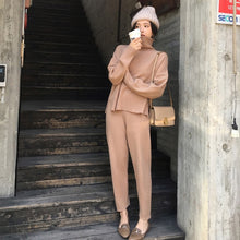 Load image into Gallery viewer, Casual Sweater Pants Knitted 2 Pieces Set Turtleneck Pullovers &amp; Elastic Waist Pants Women Sweater Sets 2019 Autumn Knitted Set