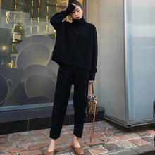Load image into Gallery viewer, Casual Sweater Pants Knitted 2 Pieces Set Turtleneck Pullovers &amp; Elastic Waist Pants Women Sweater Sets 2019 Autumn Knitted Set